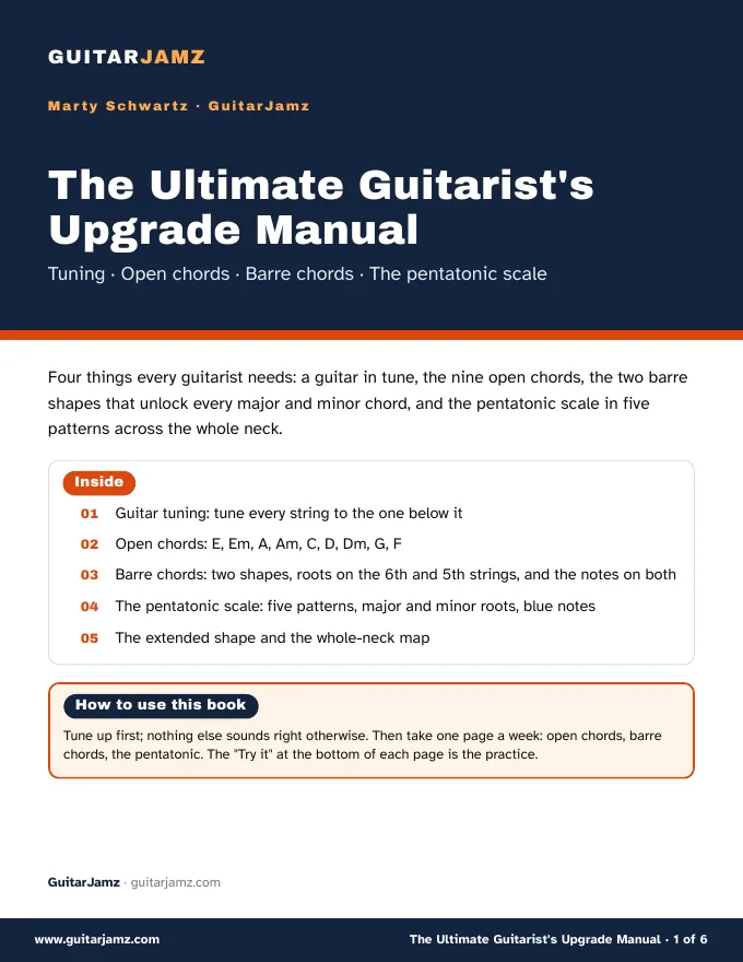 The cover of The Ultimate Guitarist's Upgrade Manual from GuitarJamz